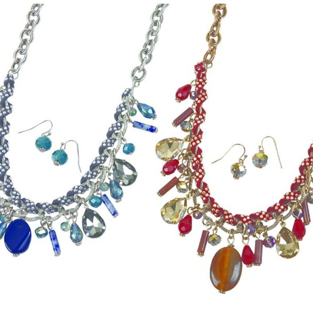 Ribbon Necklace and Earrings Set